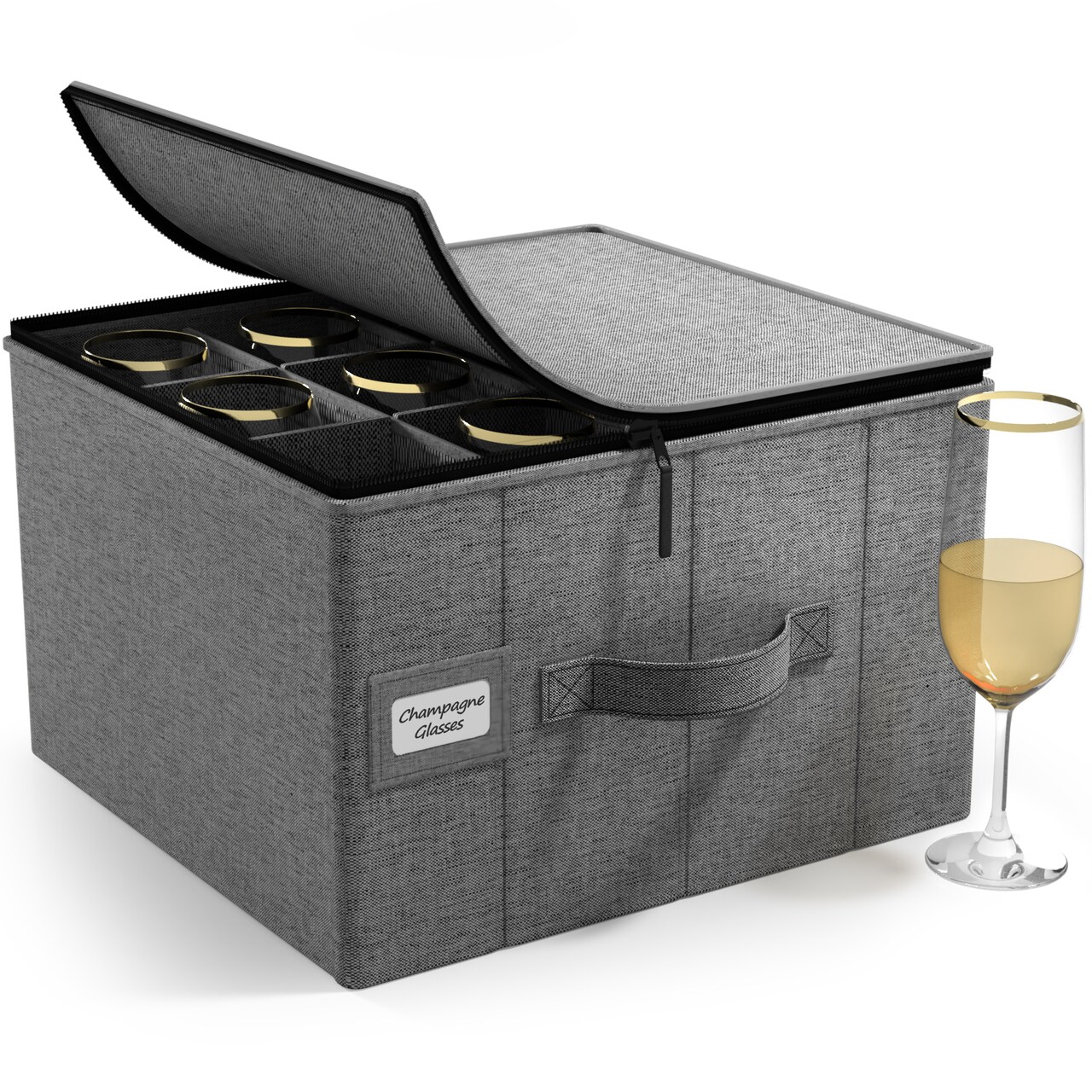 Sorbus Dinnerware Organizer for Champagne Flute Glasses with Lid (Holds Service for 12) with Felt Protectors - 13 x 10 x 10.6